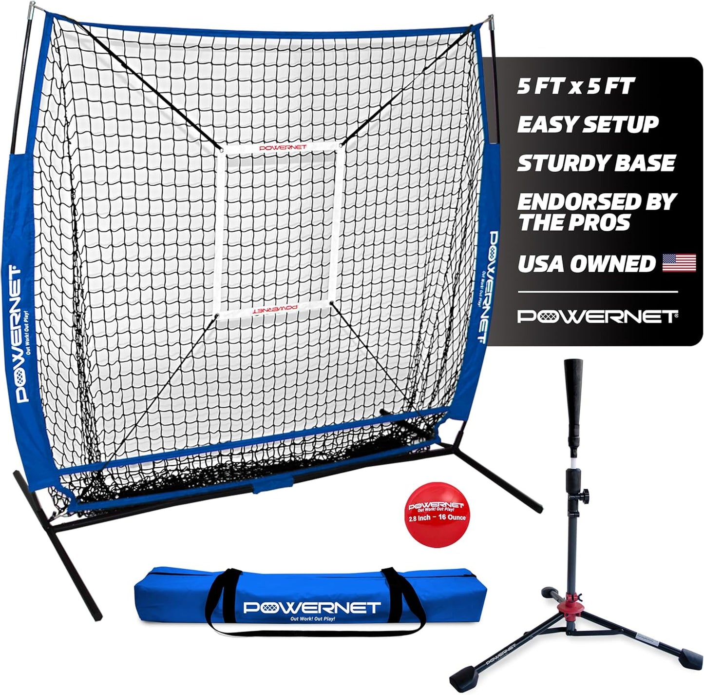 Baseball Net Bundle, 5X5 Travel Net with Softball Accessories for Hitting, Pitching, Training Equipment, Weighted Ball, Tee