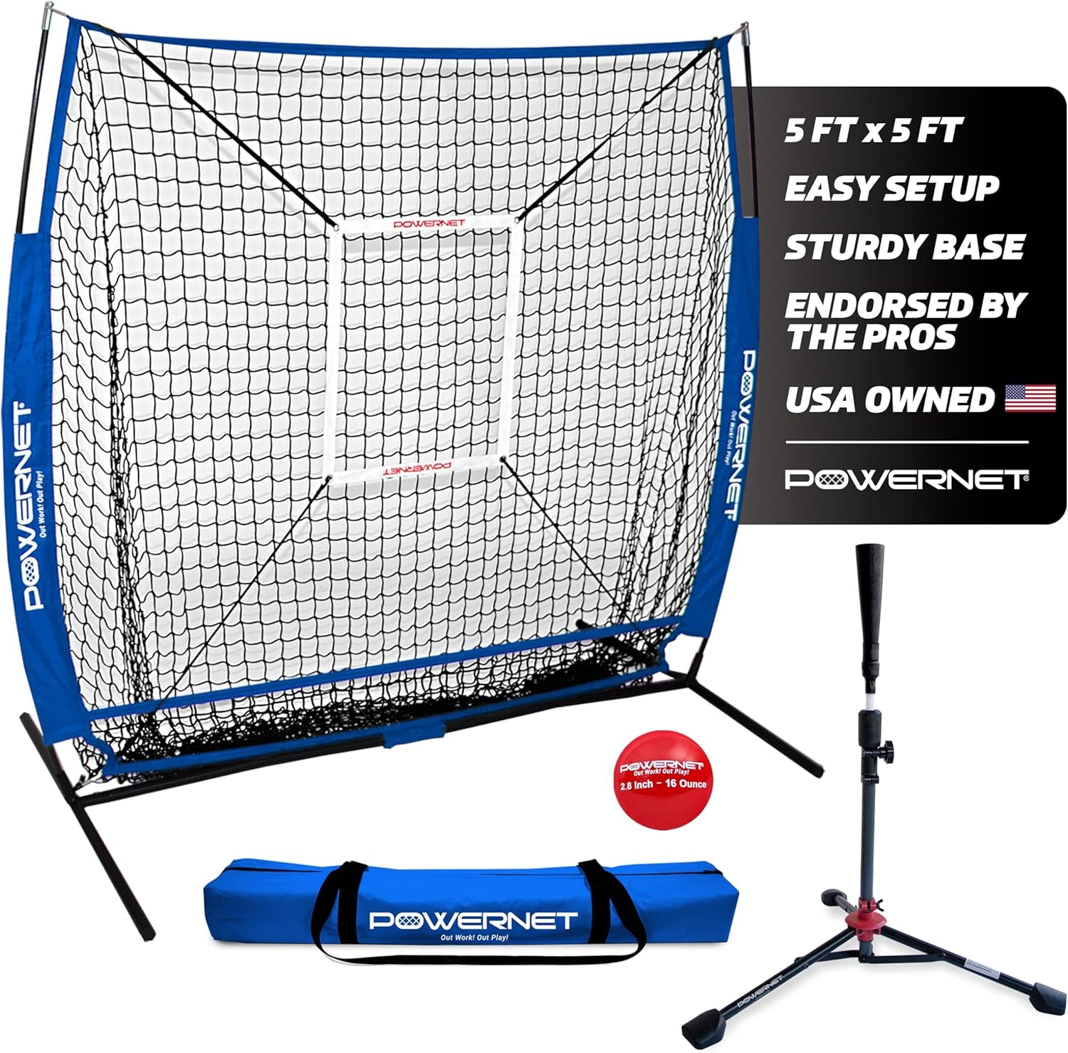 Baseball Net Bundle, 5X5 Travel Net with Softball Accessories for Hitting, Pitching, Training Equipment, Weighted Ball, Tee