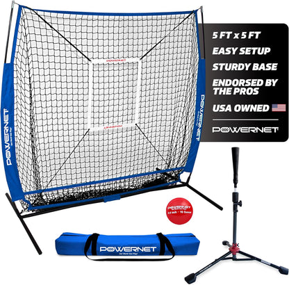 Baseball Net Bundle, 5X5 Travel Net with Softball Accessories for Hitting, Pitching, Training Equipment, Weighted Ball, Tee
