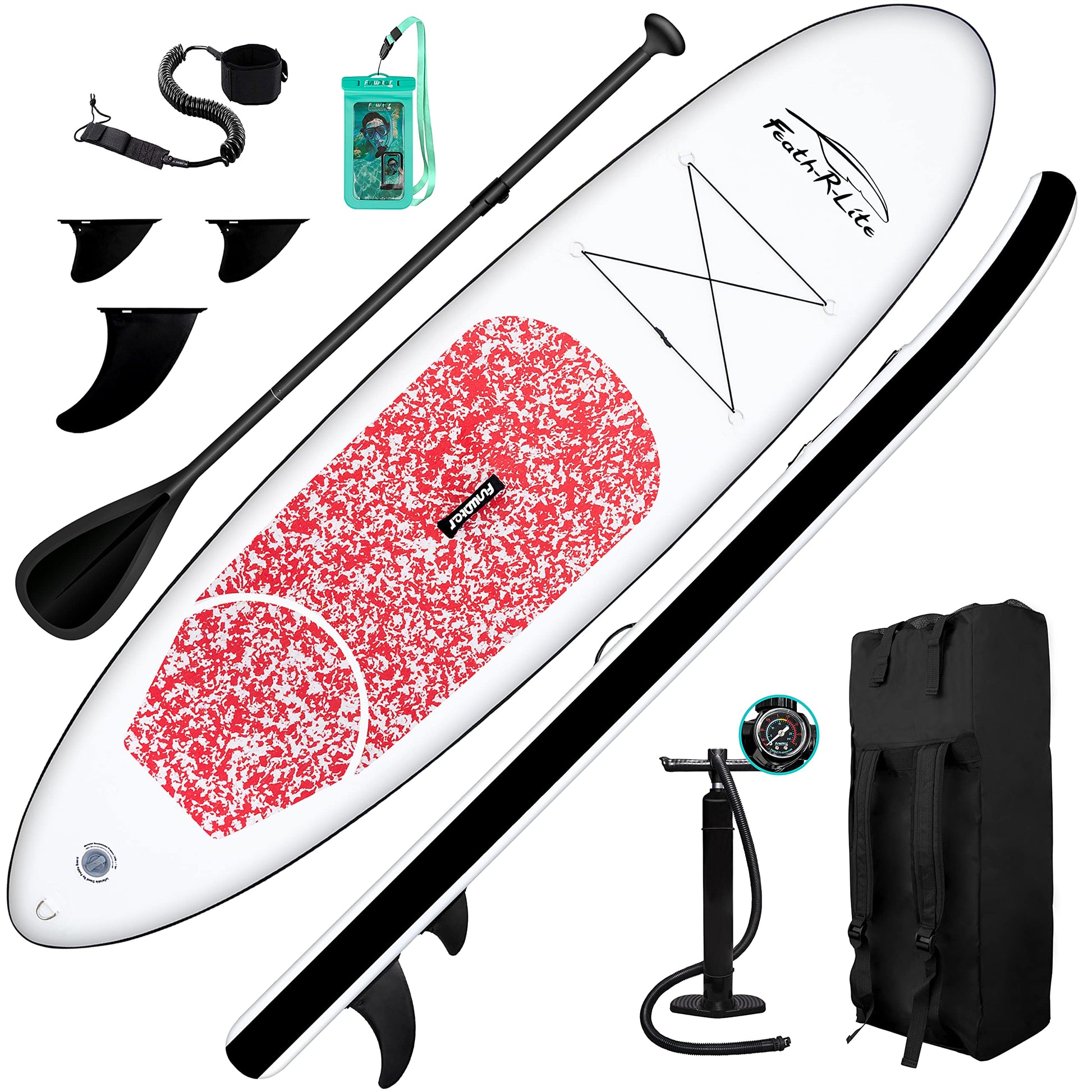 [US Direct]  Inflatable Stand up Paddle Board Surfboard Complete Paddleboard Accessories Adjustable Paddle, Pump, ISUP Travel Backpack, Leash, Waterproof Bag, Adult Paddle Board SUPFR04C