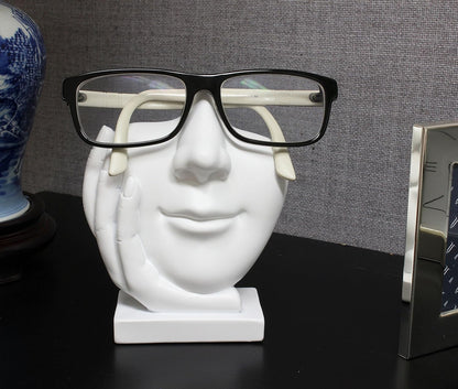 Artsy Eyeglass Holder Stand - Sculpted Nose Design for Eyeglasses or Sunglasses, White