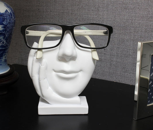 Artsy Eyeglass Holder Stand - Sculpted Nose Design for Eyeglasses or Sunglasses, White