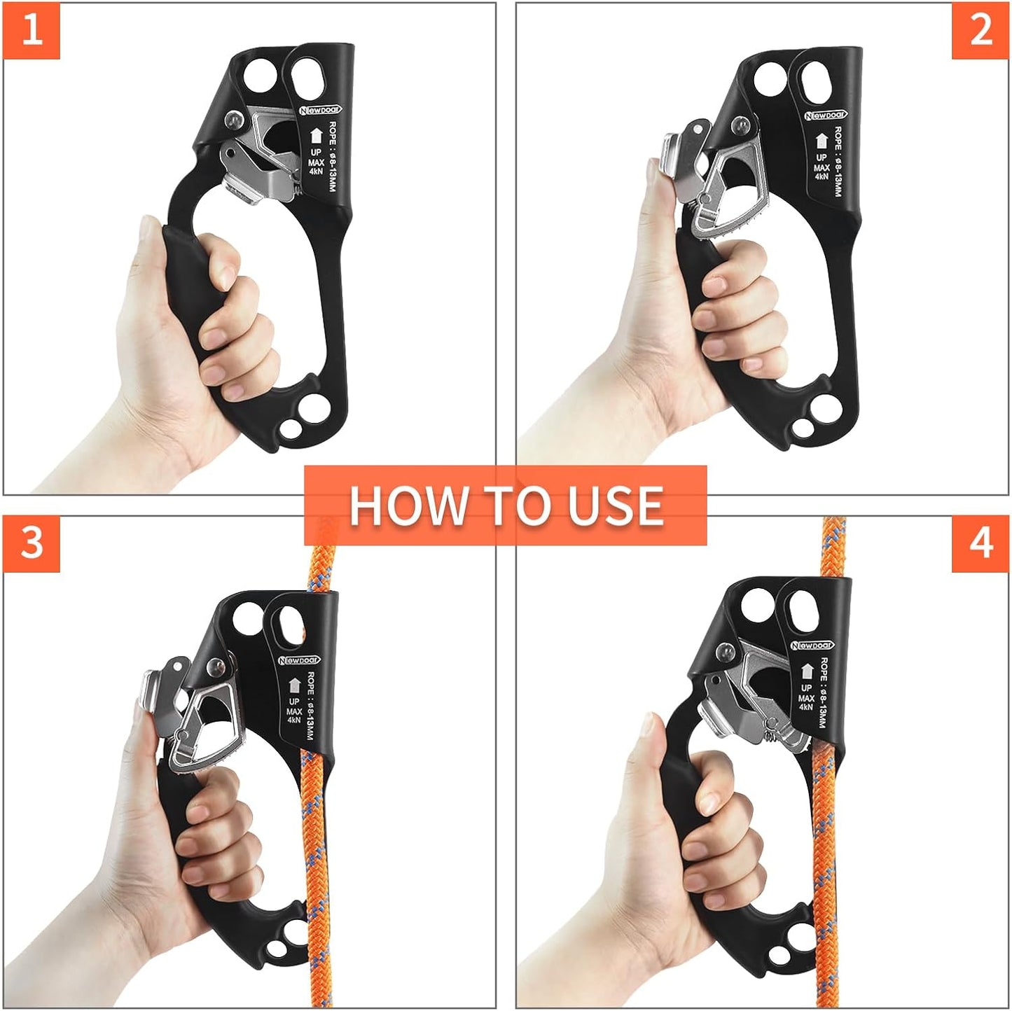 UIAA & CE Certified Hand Ascender Rock Climbing Tree Arborist Rappelling Gear Equipment Rope Clamp for 8~13MM Rope