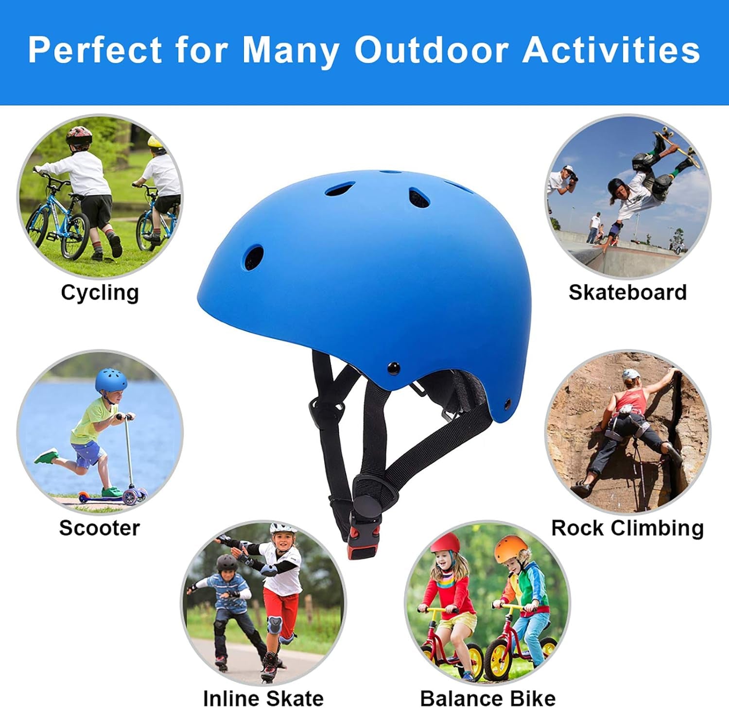 Adjustable Multi-Sport Toddler Helmet for Ages 2-8, Lightweight Bicycle and Skateboard Safety Gear in Three Sizes for Children and Youth 8-14