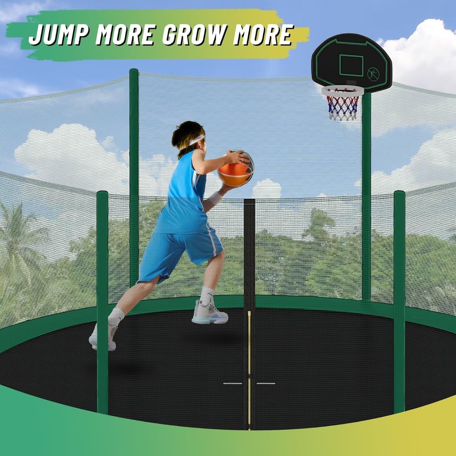 14FT and 16FT Trampolines for Kids and Adults with Basketball Hoop, Enclosure Net, and Ladder - 1500LBS ASTM Approved Outdoor Recreational Trampolines