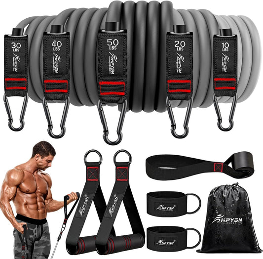 Professional Resistance Bands Set with Handles, Door Anchor, and Ankle Straps for Strength Training, Physical Therapy, Body Sculpting, Yoga, and Home Workouts