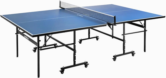 inside Professional MDF Indoor Ping Pong Table with Quick Clamp Table Tennis Net and Post Set - 10 Minute Easy Assembly - Tournament Quality - Foldable with Single Player Playback Mode