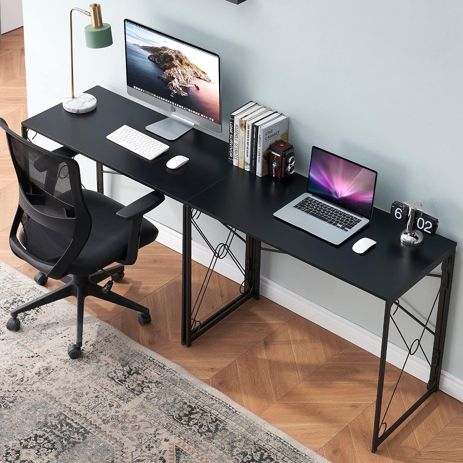 Folding Computer Desk 39.4'', Simple Laptop Table Home Office Workstation for Reading Writing, No Assembly Needed, Small Space, Black