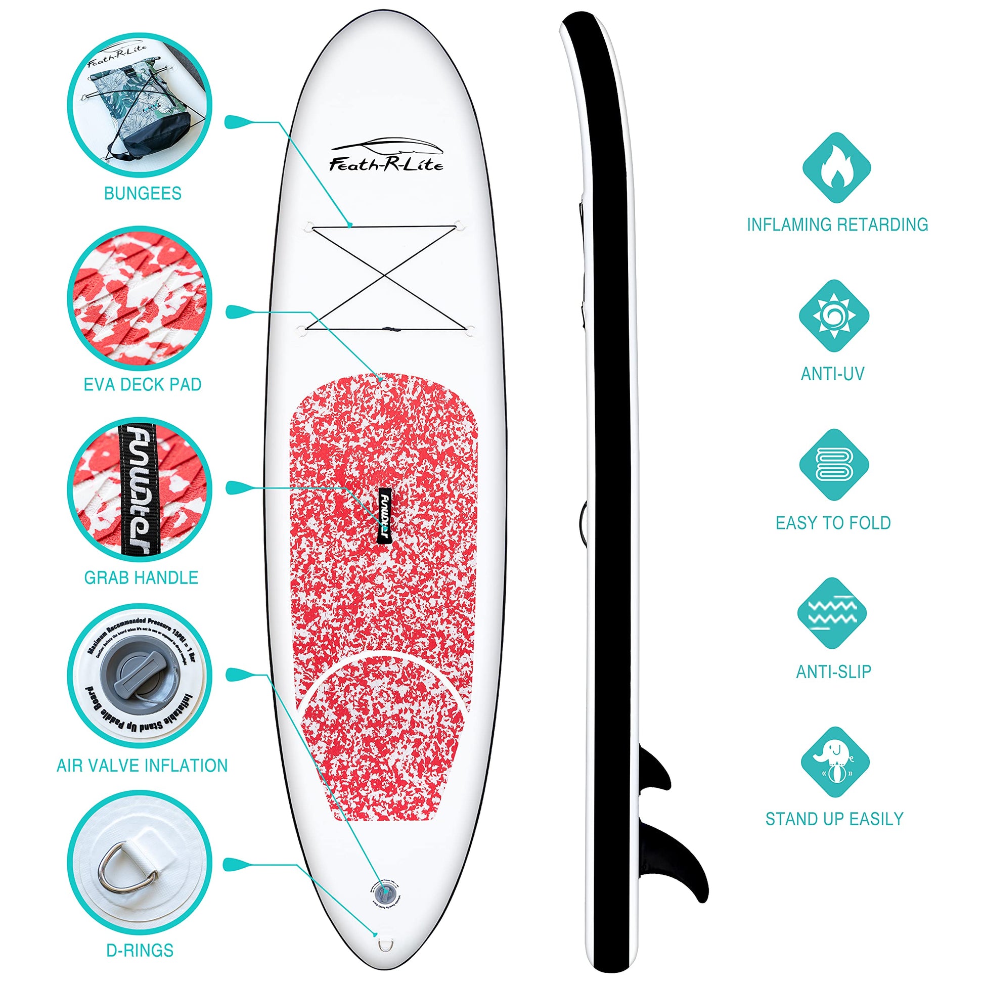 [US Direct]  Inflatable Stand up Paddle Board Surfboard Complete Paddleboard Accessories Adjustable Paddle, Pump, ISUP Travel Backpack, Leash, Waterproof Bag, Adult Paddle Board SUPFR04C