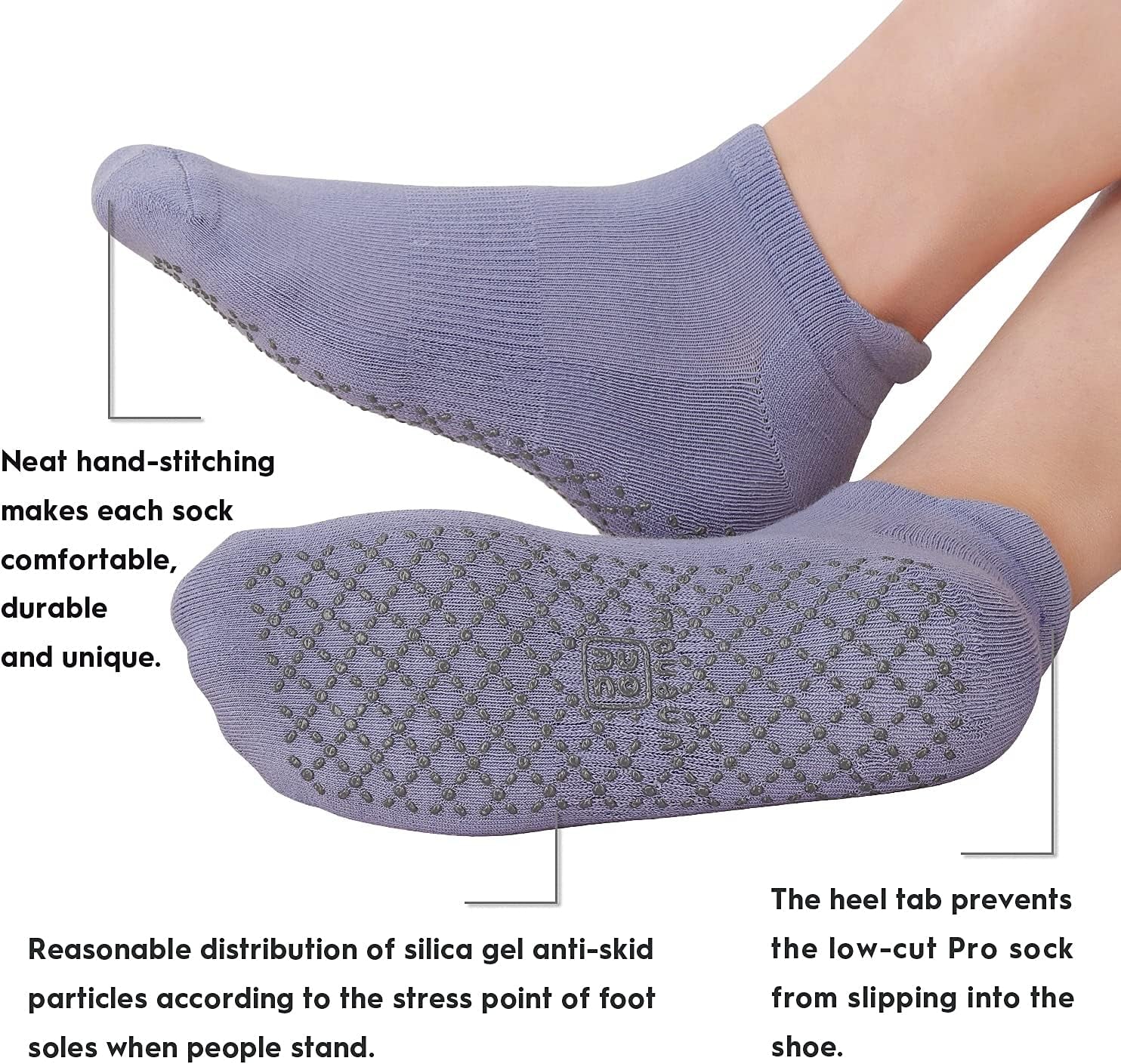 Unisex Non Slip Grip Socks with Cushion for Yoga Pilates Barre Home & Hospital