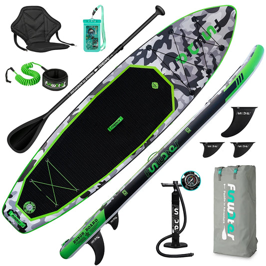 [US Direct]  Inflatable Paddle Board 12~15PSI Maximum Load 150KG Stand up Portable Surfboard Pulp Board with Chair ,Waterproof Phonecase, Air Pump, Backpack 330*84*15CM,SUPFW10A