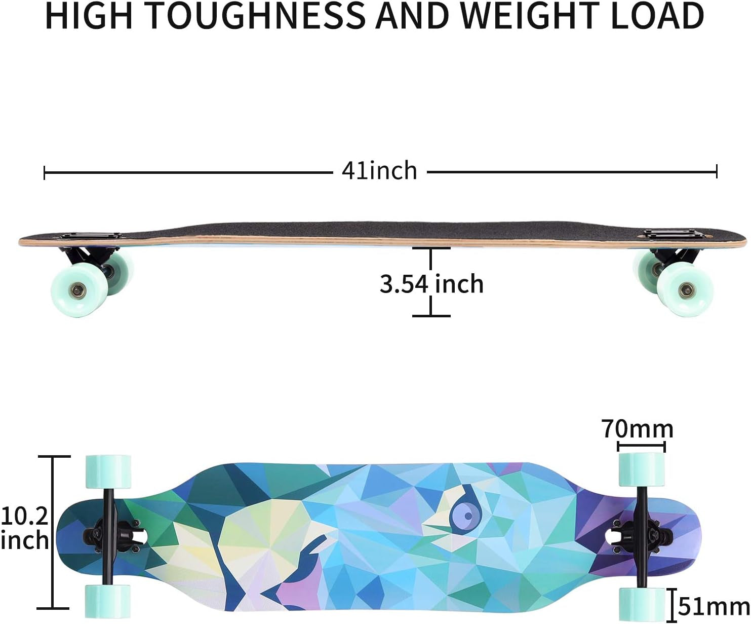 41 Inch Freeride Longboard Drop through Skateboard 8 Ply Canadian Maple Complete Cruiser for Cruising, Carving, Free-Style and Downhill