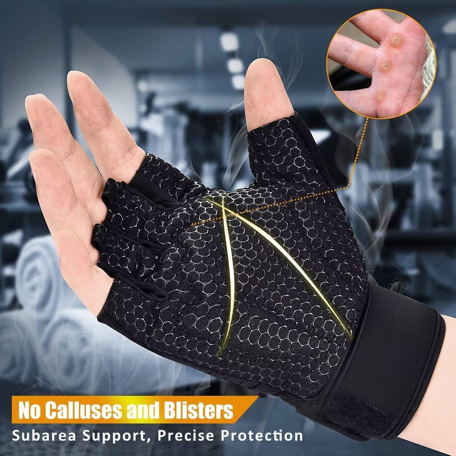 Breathable Weight Lifting Workout Gym Gloves: Fingerless Exercise Wrist Support | Enhance Palm Protection | Extra Grip for Fitness |Training | Rowing | Pull-Ups