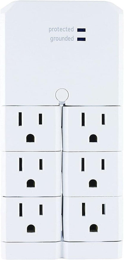 Pro 6-Outlet Extender Sur Protector with Swivel Outlets, Wall Tap Adapter, 90 Degree Rotation, 1080 Joules, Warranty, UL Listed, White, 37063