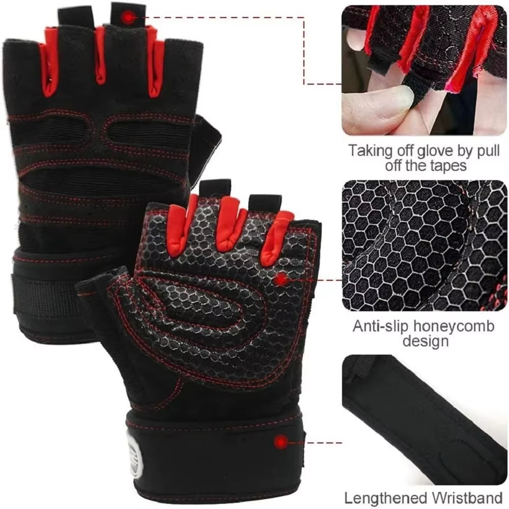 Professional Half Finger Fitness Gloves for Men and Women with Wrist Support for Weight Lifting and Riding - Non-Slip Design for Horizontal Bar Training