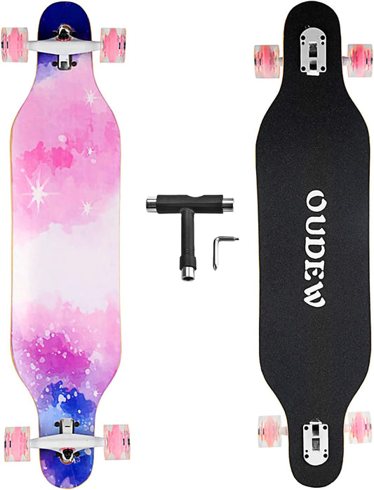 Longboard Skateboard, 41 Inch 8 Layer Canadian Maple Drop through Longboards for Kids Boys Girls Youths Beginners.
