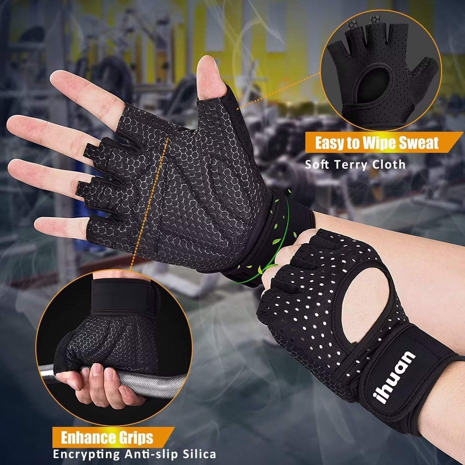 Breathable Weight Lifting Workout Gym Gloves: Fingerless Exercise Wrist Support | Enhance Palm Protection | Extra Grip for Fitness |Training | Rowing | Pull-Ups