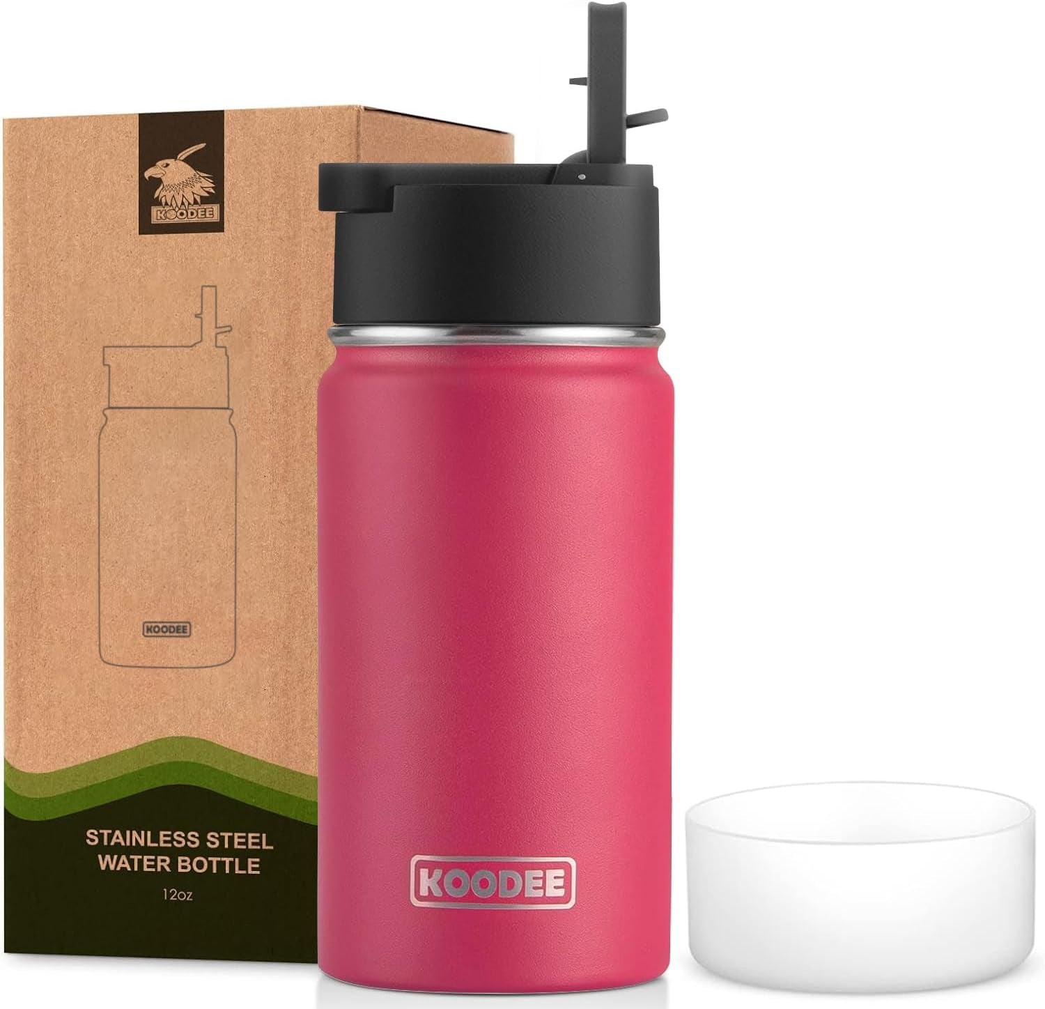 12 Oz Water Bottle with Straw- Stainless Steel Double Wall Vacuum Insulated Wide Mouth Flask with Straw Lid, Sports Metal Water Bottle for Girls and Boys (Canyon Red)