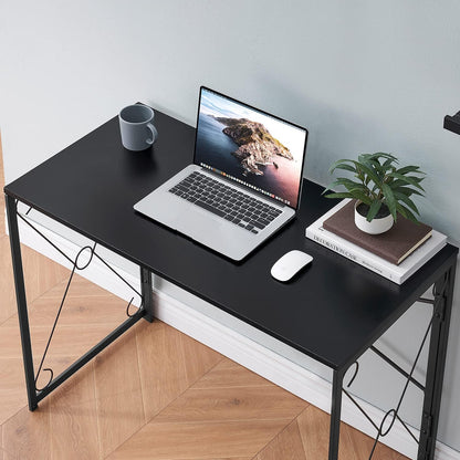 Folding Computer Desk 39.4'', Simple Laptop Table Home Office Workstation for Reading Writing, No Assembly Needed, Small Space, Black