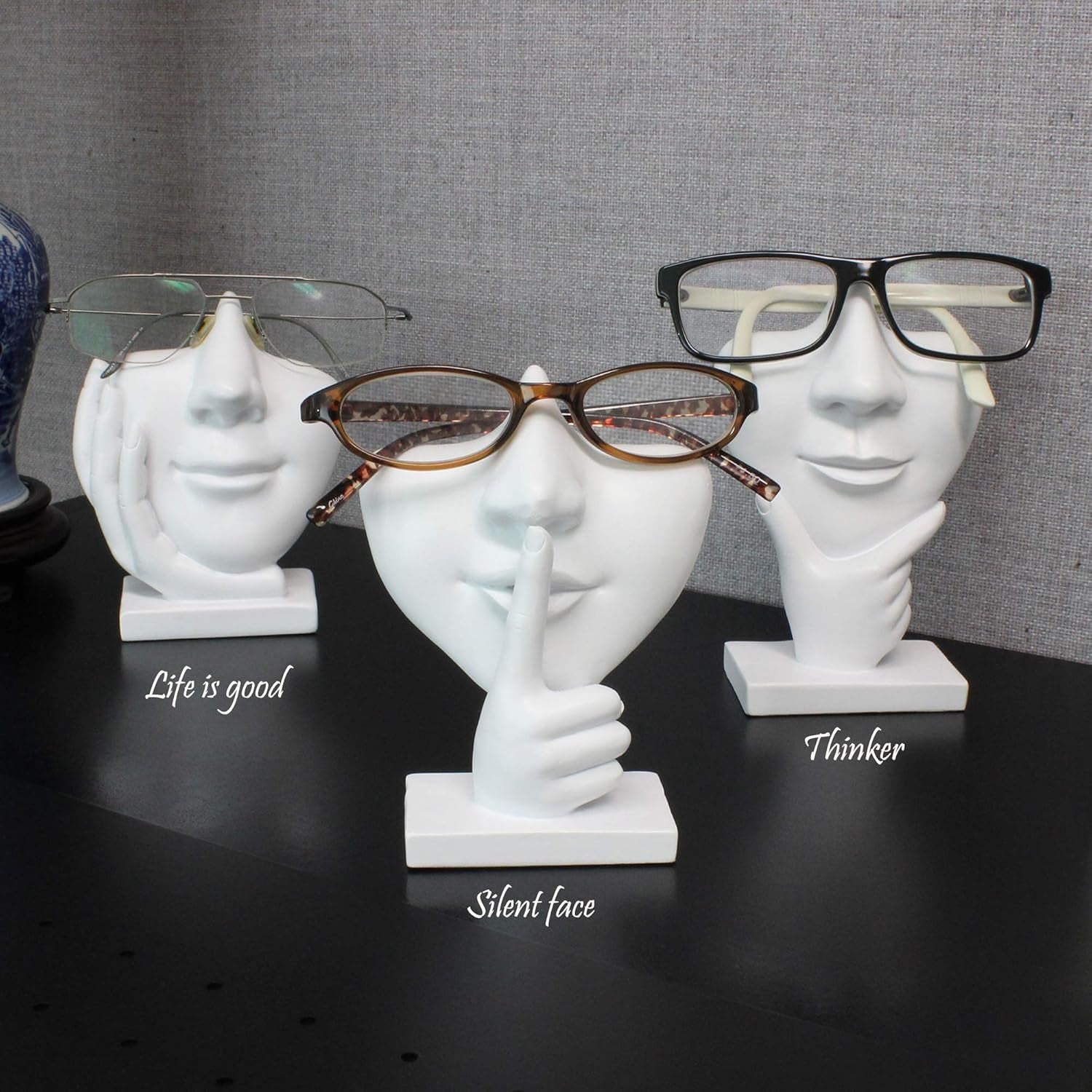 Artsy Eyeglass Holder Stand - Sculpted Nose Design for Eyeglasses or Sunglasses, White